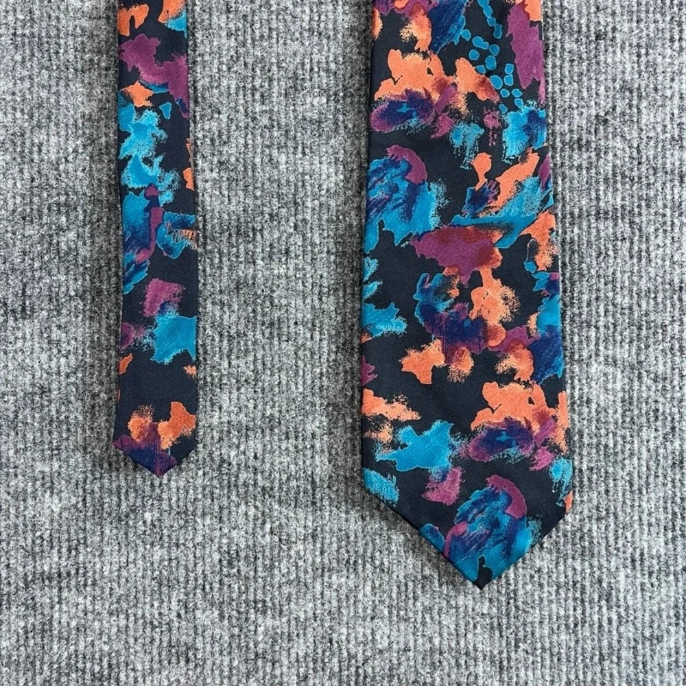 Enrico Coveri Mens Silk Tie Abstract Painterly Splash Teal Purple Orange USA